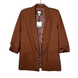 Jules & Leopold Blazer Womens XL Rust NEW Ruched Sleeve Open Front
